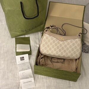 Gucci Cream and Brown GG Shoulder Bag